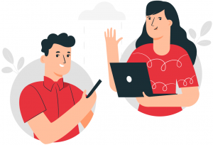 woman and man connected through the cloud