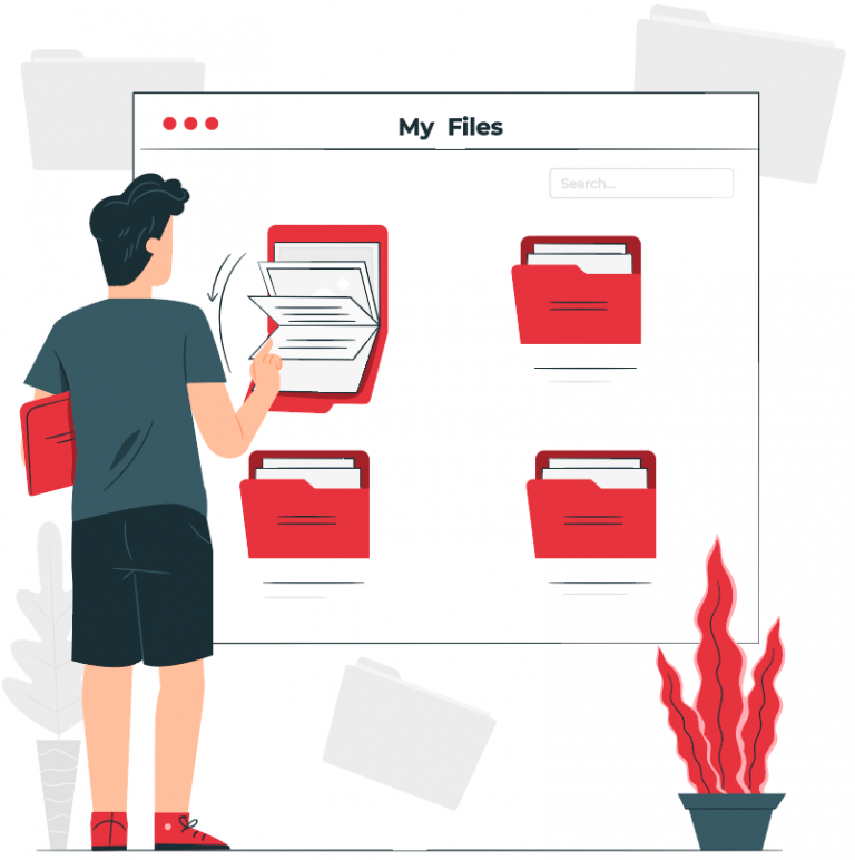 man looking through files