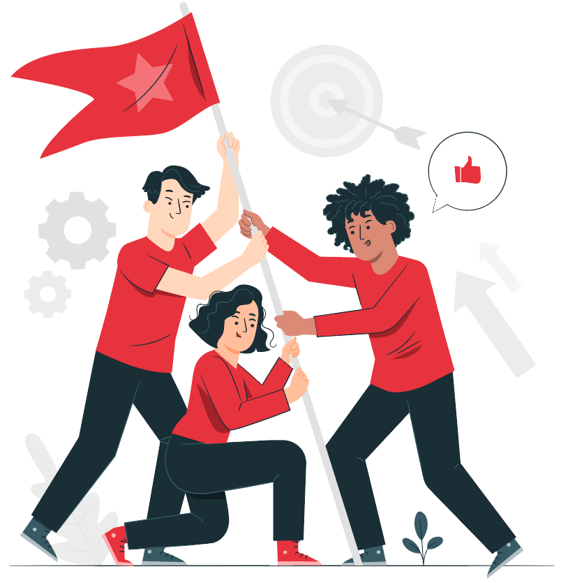 people putting up a flag as a target